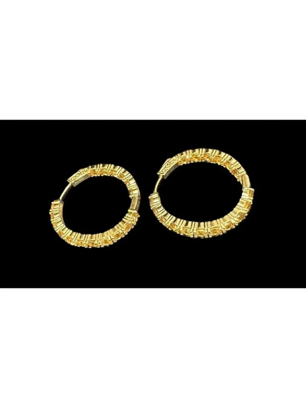 Signed DK 925 Citrine Hoop Earrings Gold Over Sterling Gemstone